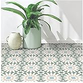 MORCART 20PCS 7.87" x 7.87" Peel and Stick Floor Tile, DIY Vinyl Flooring | Green and White Floral Look, Self-Adhesive, Removable and Waterproof Tile Sticker for Bathroom, Kitchen, Wall, Stairs