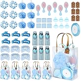 109pcs Baby Shower Prizes for Winners Gifts Baby Shower Favors including Headband Hair Brush Compact Mirror Bath Sponges Powder Puff Hair Tie Claw Makeup Brushes Gift Bag Bridal Shower(Blue)