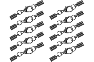 Mandala Crafts Gunmetal 3mm Cord Ends Caps for Jewelry Making Leather Cord Bracelets Necklaces - 50 Sets Glue on Round Kumihimo Ends Caps with Lobster Claw Clasps DIY Supplies