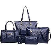 Womens 6 Pcs Handbag Set Clutch Top Handle Totes Satchels Crossbody Bag Wallet