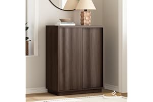 WINWY Fluted Shoe Cabinet with Sliding Door, 6-Tier Large Hidden Storage Organizer Modern Shoe Rack with Adjustable Shelves, 