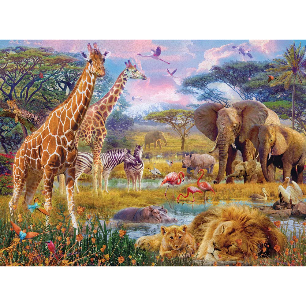 Bits and Pieces - 500 Piece Jigsaw Puzzles for Adults - Savannah Animals - 500 pc Jungle Scene Jigsaws by Artist Jan Patrik