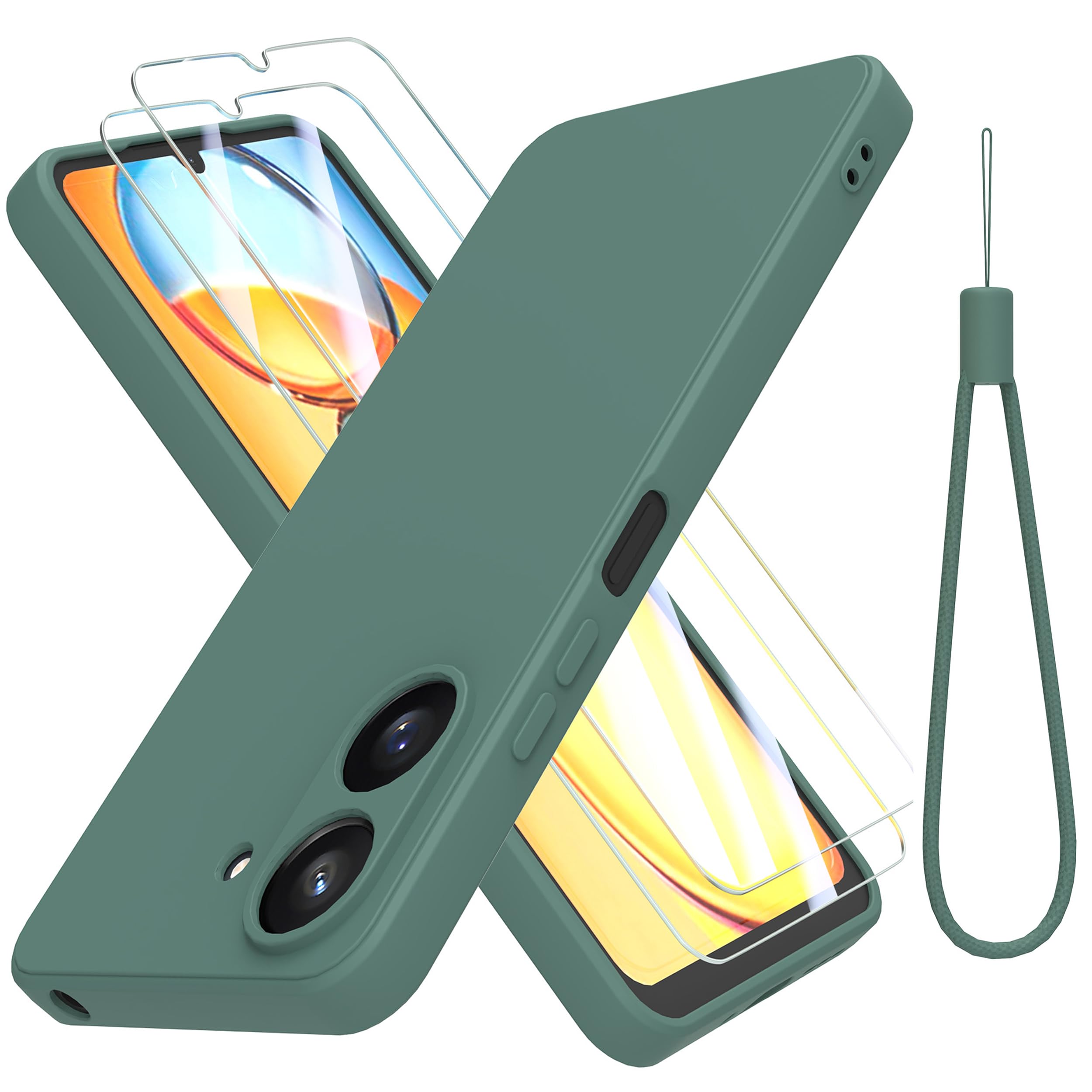 THIYUFUNS Case for Xiaomi Redmi 13C 4G with 2 Tempered Glass Screen Protector, Redmi 13C Case Silicone Slim Fit Shockproof Anti-Scratch Compatible with Xiaomi Redmi 13C 4G - Dark Green — image 1