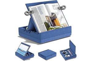 KDD Book Stand for Reading with Storage, 3 Viewing Angles Pillow Book & Tablet Holder for Lap, Bed, Desk and Couch, Foldable 