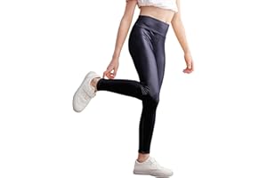 Gnainach Girls Metallic Leggings High Waisted Kids Yoga Pants Stretch Shiny Running Dance Tights for Teen School Workout