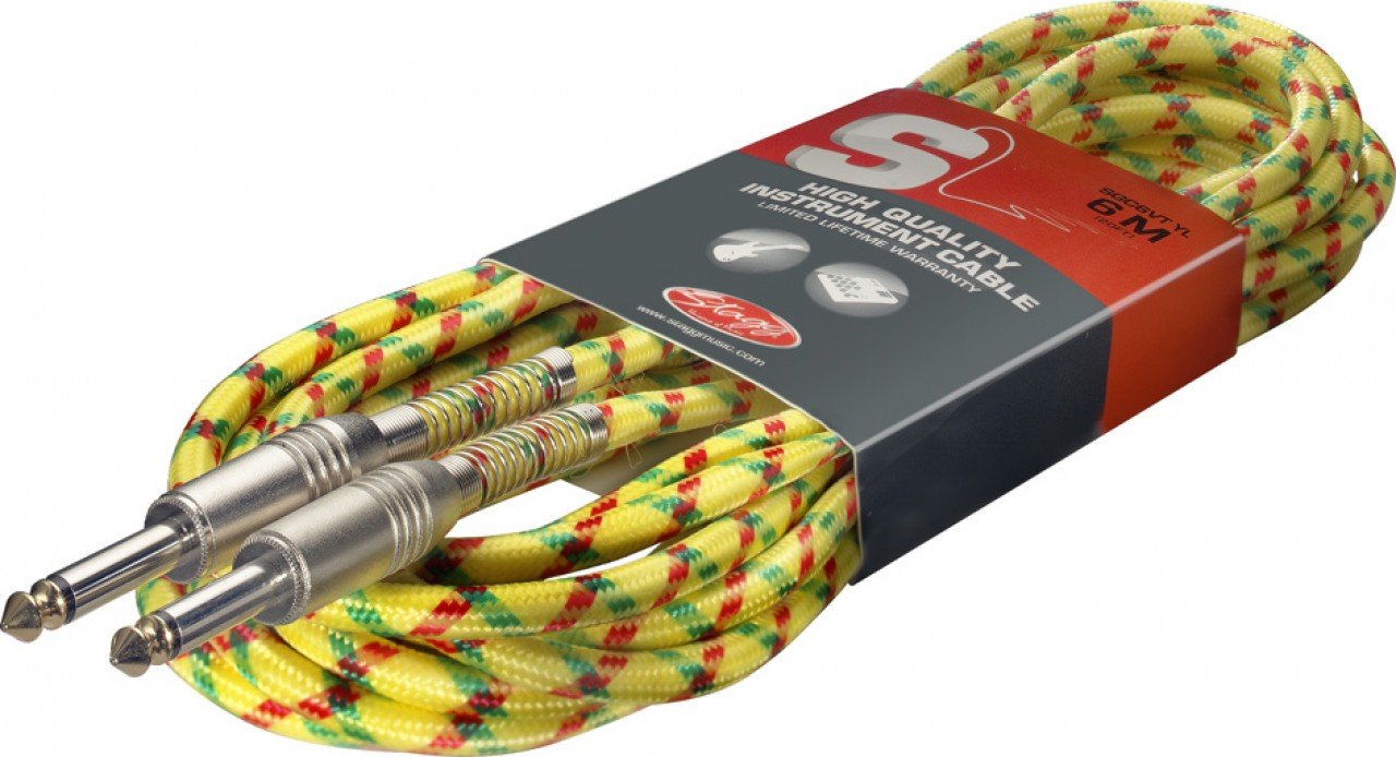 Stagg SGC6VT YL 6m S Series Vintage Tweed Instrument Cable - Yellow
