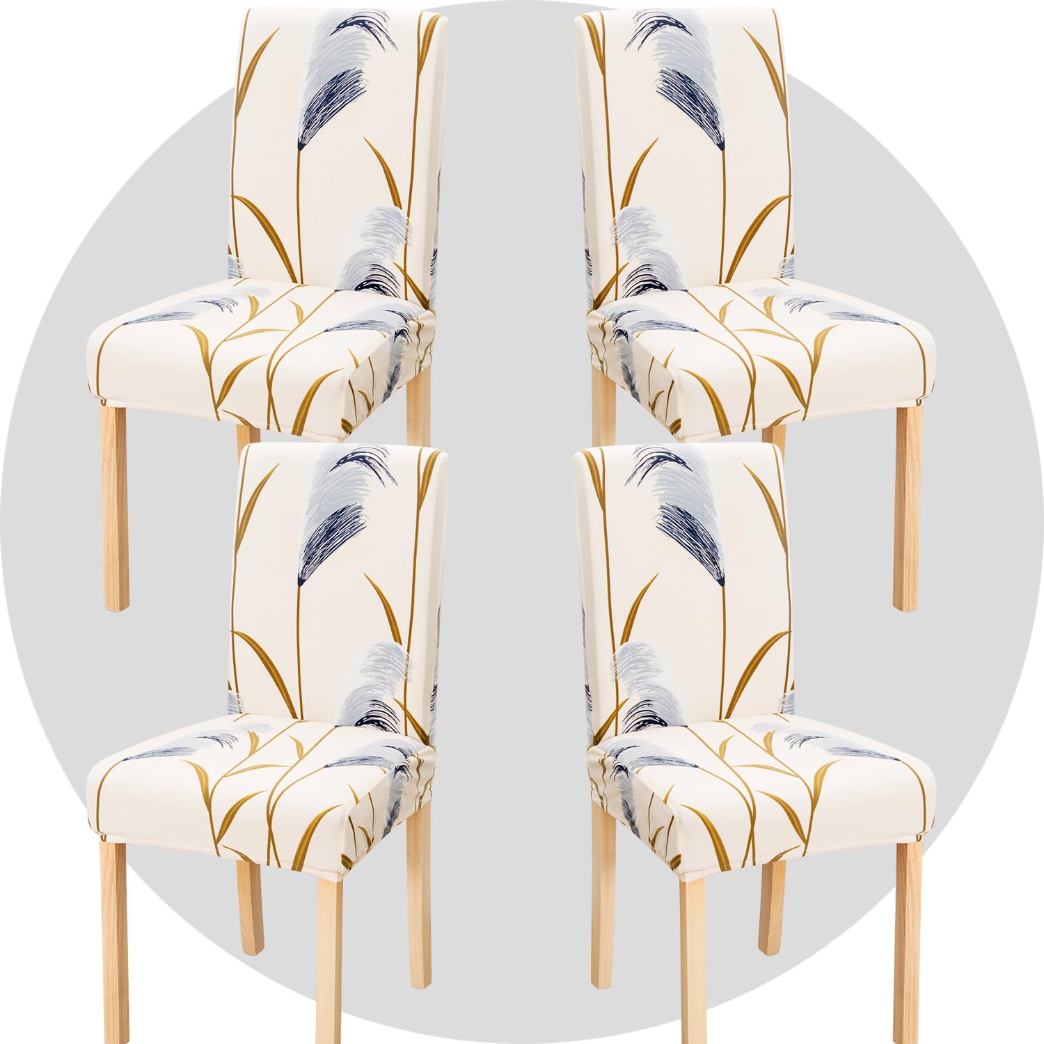 TOMMO Dining Room Chair Covers Set of 4, Stretch Removable Washable Spandex Dining Chair Slipcovers Protectors, Kitchen Chair Covers for Dining Room Party Hotel Ceremony Banquet(Reed Beige)