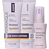 Keranique VOLUME BOOST & STYLE TRAVEL KIT - Anti-Frizz Heat Protection System for Women with Thinning Hair - Includes Keratin Shampoo, Conditioner, and Thickening Mousse, Enhances Volume and Texture