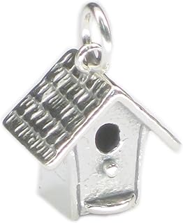 Vogelhäuschen Sterlingsilber Charm .925 x 1 Vogelpaar Vogelhaus Vogelhaus Anhänger cf3151
