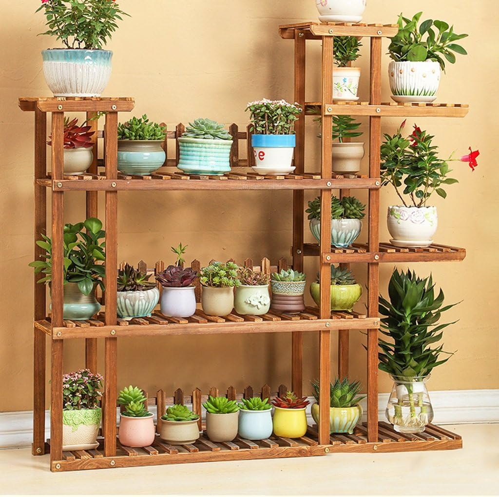 wysm Wooden Flower Racks Multilayer Floor Pots Wooden Flower Racks Bonsai Balcony Living Room Interior Flower Racks (Color : Basic models)
