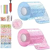 JALCH 2 Rolls DIY Bubble Play Nano Tape Set Ultimate Stress-Relief Squeeze - Includes Glitter, Straws & Top-Grade Adhesive - 