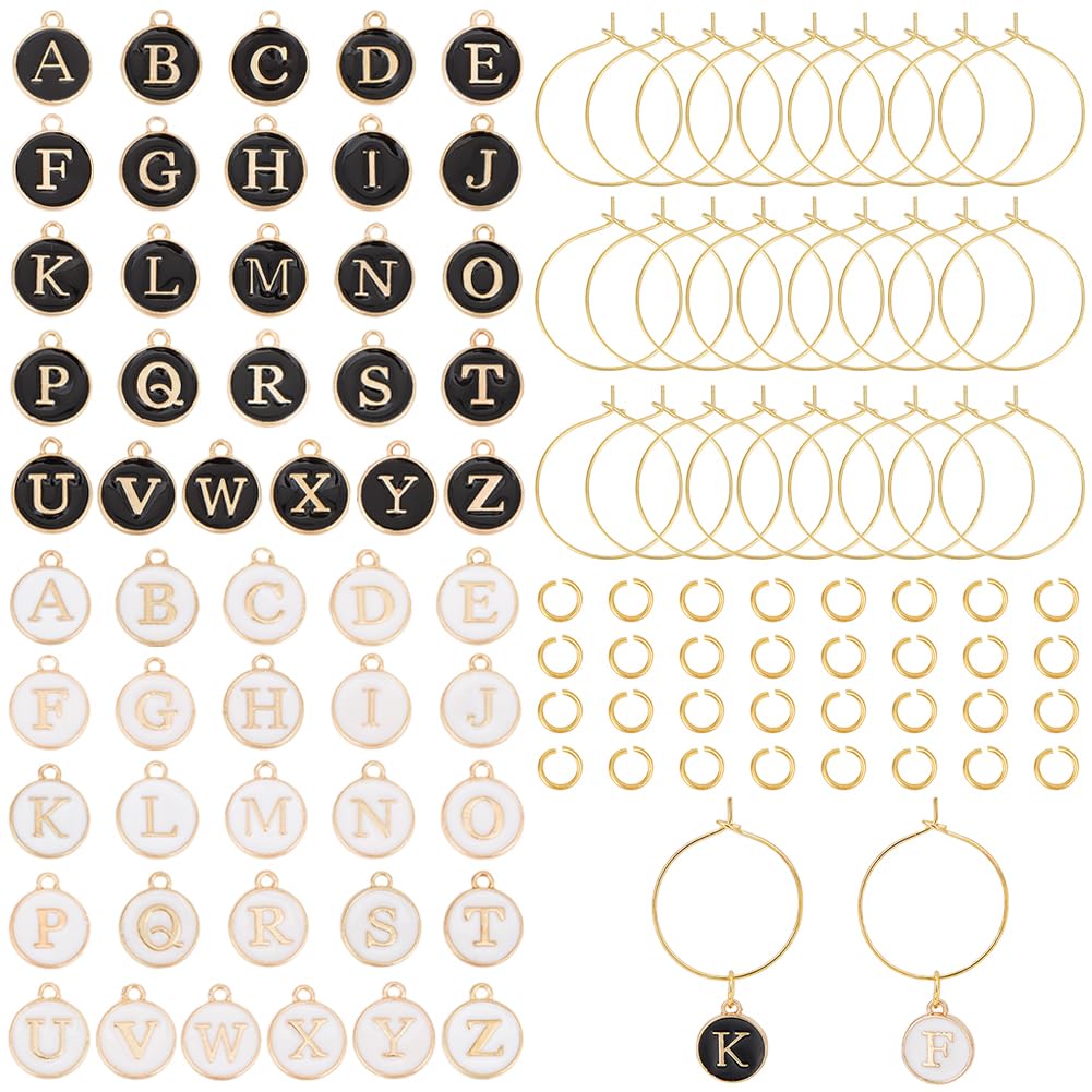 SUNNYCLUE 1 BOX 172pcs 2 sets Enamel Letter Drink Tags Wine Charms Alloy Black White a-z Alphabet Markers Charm Capital Letters Glass Identifier for Gathering Wedding Party Favor Drinks Decor