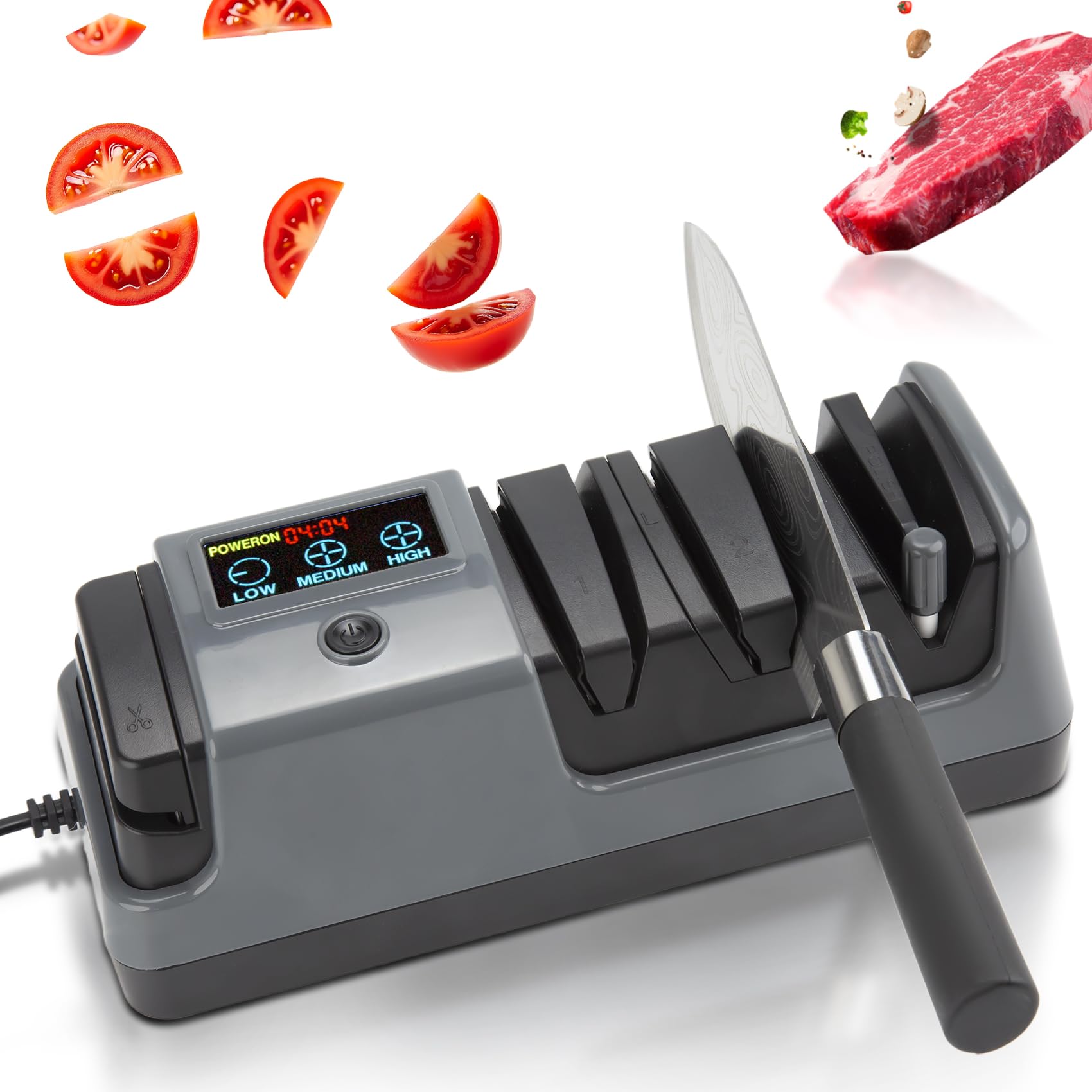 Photo 1 of Ceelpeopar Professional 3-Stage Electric Knife Sharpener for Kitchen Knives, LCD Screen, 100% Diamond Abrasive, Adjustable Rotational Speed, Precision Angle Guides for All Kitchen Knives
