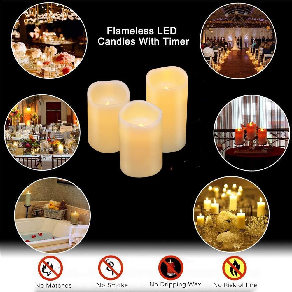 Nancia Flameless Candles Battery Operated Candles 4" 5" 6" Set of 3 Ivory Real Wax Pillar LED Candles with 10-Key Remote and Cycling 24 Hours Timer: Home & Kitchen