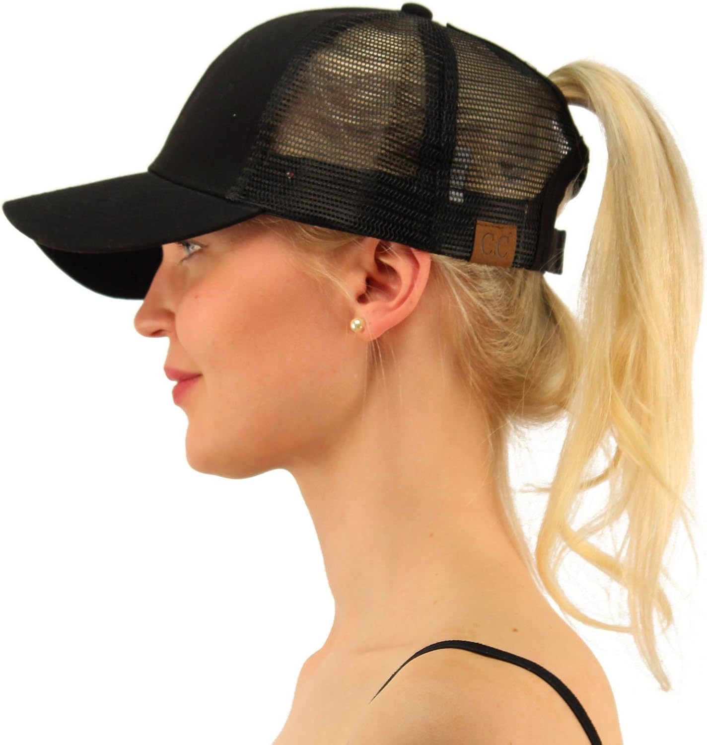 C.C Ponytail Messy Buns Trucker Ponycaps Plain Baseball Visor Cap Dad Hat Black: Clothing