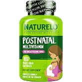 NATURELO Postnatal Multivitamin, Postnatal Vitamins, 180 Capsules | For breastfeeding women, plant-based vitamin D, folate, gentle iron, post natal lactation support, breastfeeding supplement