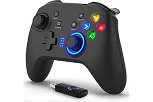 Wireless Gaming Controller for Switch, PC, Android & PS3, 2.4G USB Receiver & Wired Mode, RGB Light, Dual Vibration, Programm