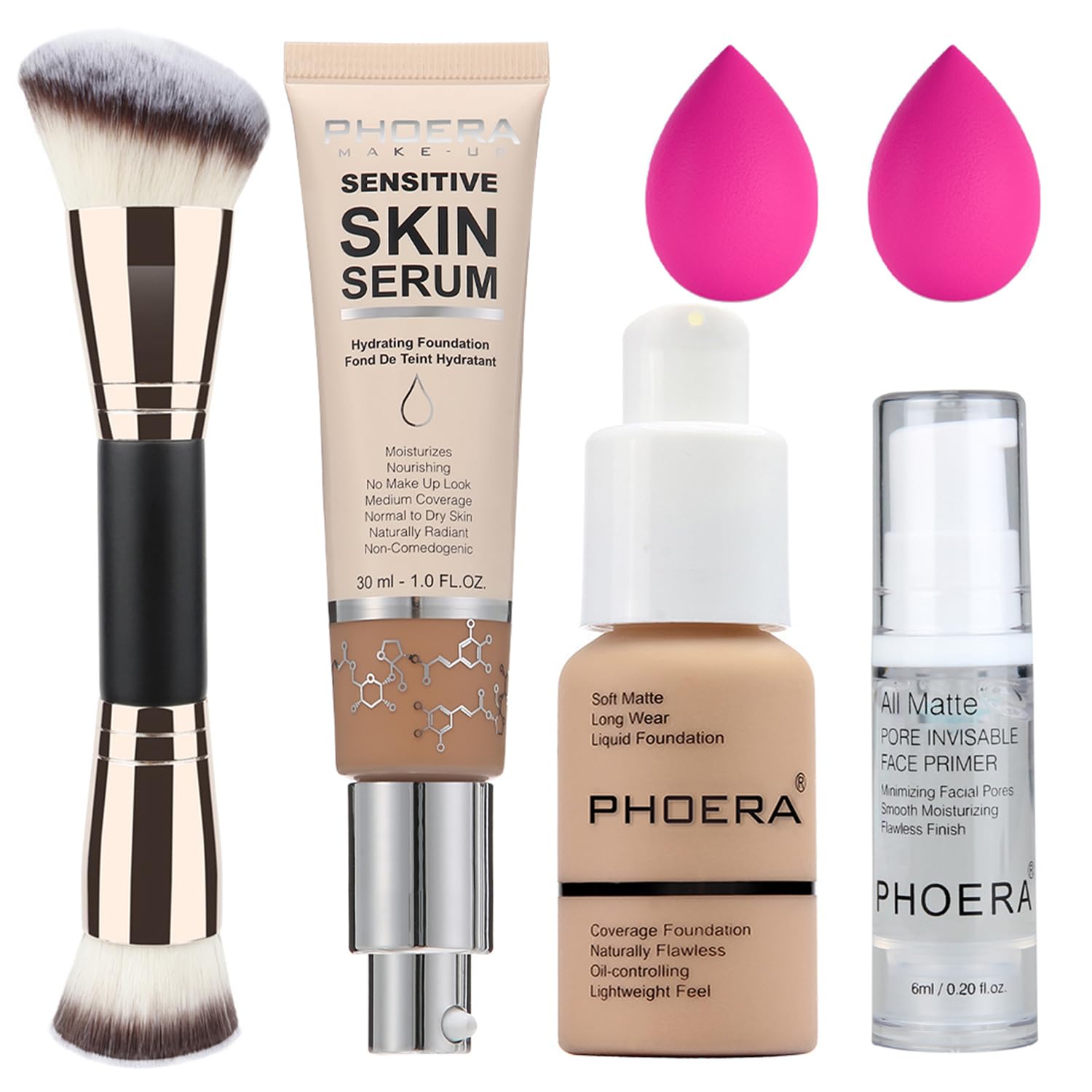 PHOERA Tinted Moisturizer Serum, 4-in-1 Hydrating Primer & Foundation, Hydrate Skin Serum, Full Coverage (104+N03/ Buff Beige+Buff Beige)