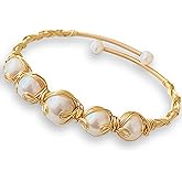 Handcrafted Natural Freshwater Baroque Pearl Bracelet,Winding Design,Opening Adjustable,14k Gold Plated Material