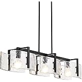 Aenon 3-Light Linear Pendant in Matte Black with Hammered Water Glass