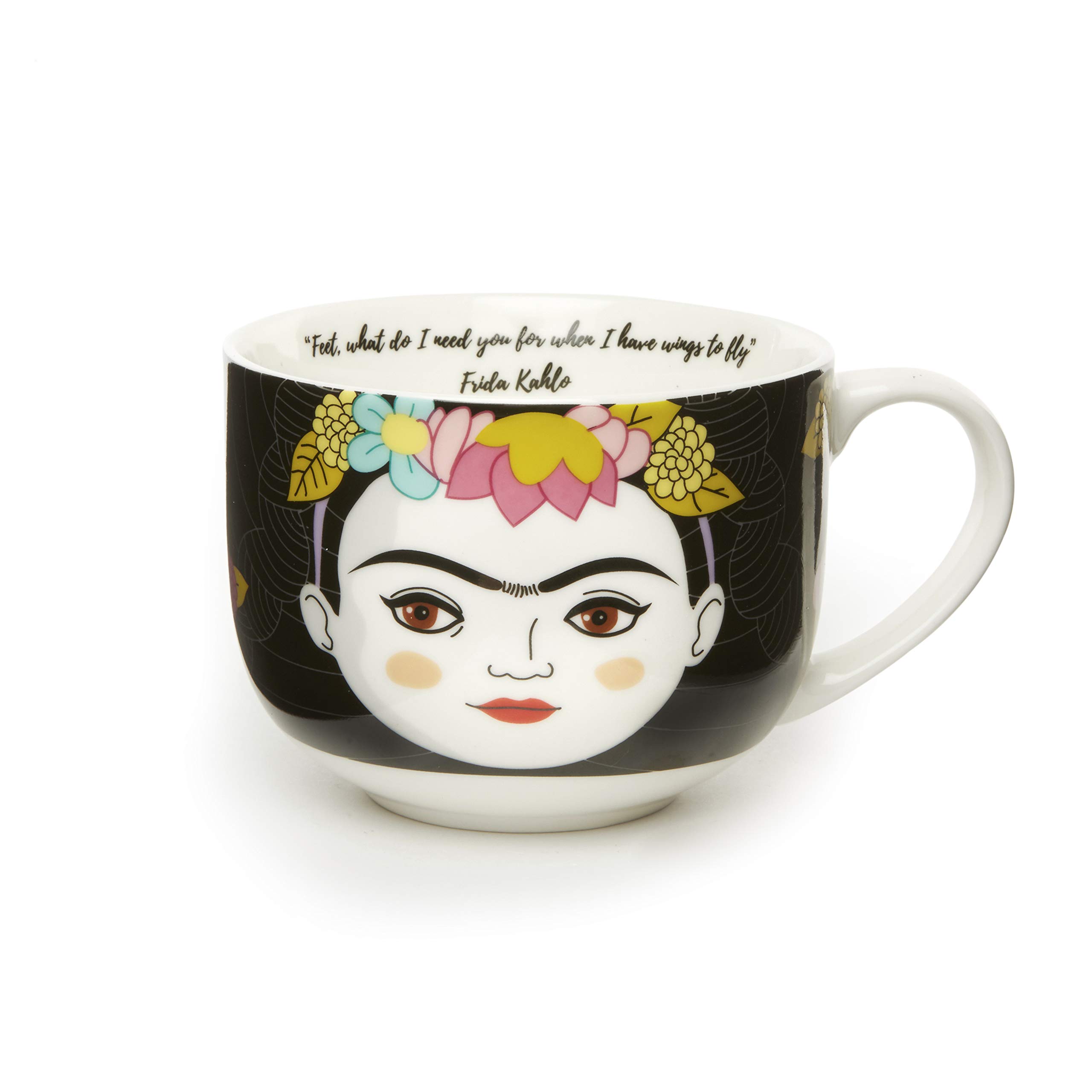 Frida Kahlo Kikkerland Ceramic Mug 355ml Cylindrical Hot Drink Reusable Casual Art - Frida Kahlo Artistic Illustration, Inspirational Quote