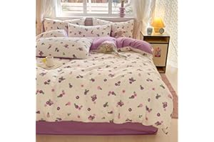 LIWHENHAO Blueberry Duvet Cover Set Queen 100% Cotton Bedding Purple Blue Cherry Fruit on White 1 Cute Floral Comforter Cover Full 2 Pillowcases for Kids Girls Boys Woman