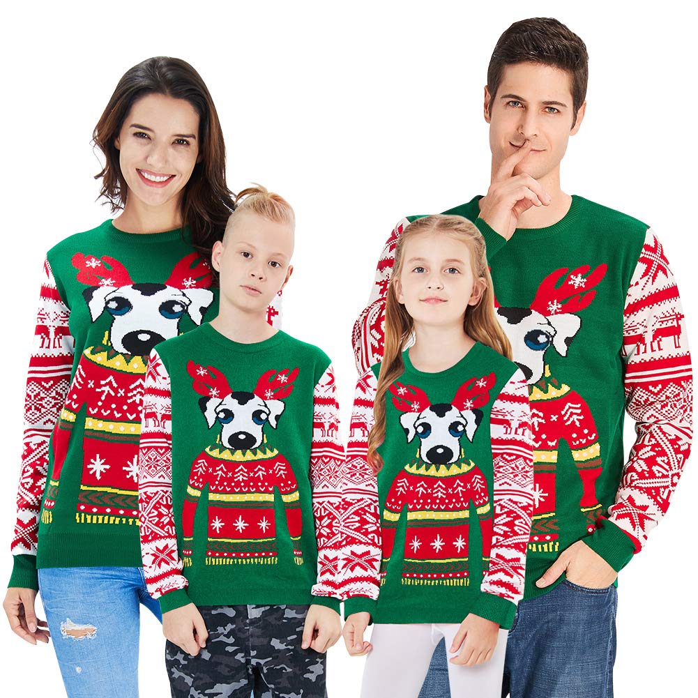 BFUSTYLE Ugly Christmas Sweater Reindeer Printing Comfy Cashmere Xmas Sweater Cute Light Cartoon Knit Sweater Green Holiday Slouchy Costume White Light Weight Long Sweater for Women Men