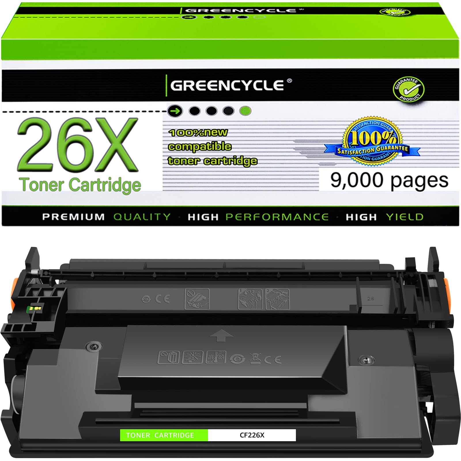 Photo 1 of greencycle Compatible Toner Cartridge Replacement for HP 26X CF226X 26A CF226A for Laserjet Pro M402n M402dn M402dw M402dne MFP M426fdw MFP M426fdn Printer (Black, 1-Pack)