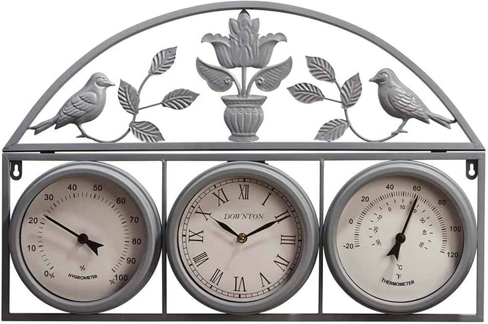 BARGAINS-GALORE 67cm 3-in-1 Weather Station Garden Clock Humidity Hygrometer