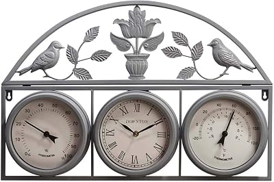 BARGAINS-GALORE 67cm 3-in-1 Weather Station Garden Clock Humidity Hygrometer