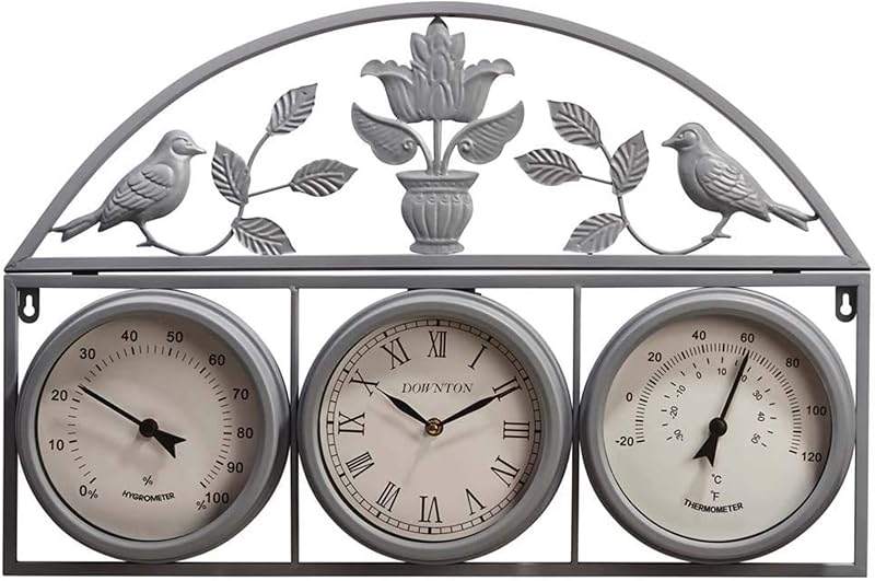 BARGAINS-GALORE 67cm 3-in-1 Weather Station Garden Clock Humidity Hygrometer