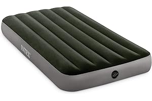 Intex 64777E Dura-Beam Standard Prestige Air Mattress: Fiber-Tech - Twin Size - Hand-Held Battery Pump - 10in Bed Height - 300lb Weight Capacity