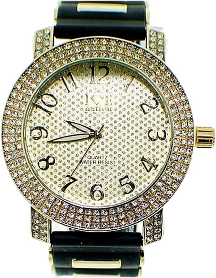 MEN'S GOLD TONE HIP HOP ICE NATION WATCH ELEGANT STYLE HEAVY DUTY CASE PAVE LOOK