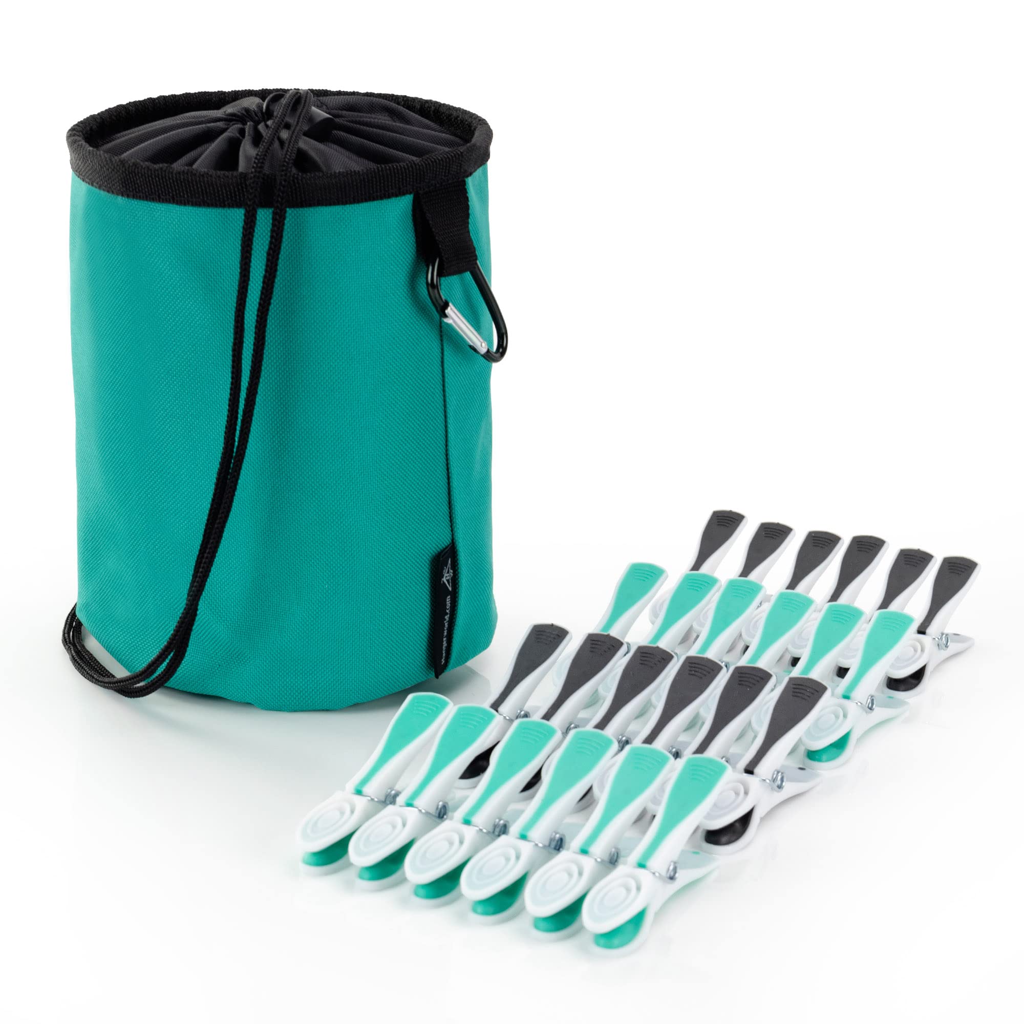 Hangerworld Set Premium Turquoise Peg Bag & Plastic Soft Grip Clothes Pegs Hanging Pegs Basket (24 Pegs, Turquoise)