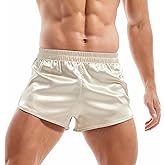 AMY COULEE Mens Satin Shorts Silk Boxers Sexy Split Side Lounge Shorts 3 Inch Pajama Bottoms
