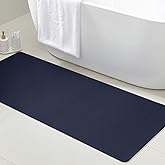 ACCUMTEK Ultra Thin Bath Mat, Upgrade Backing Non Slip Thin Bath Mats Fit Under Door, Quick Dry Ultra Absorbent Bathroom Rugs, Machine Washable Bath Rugs for Bathroom, Bathtub, Dark Blue/Solid/48 x20