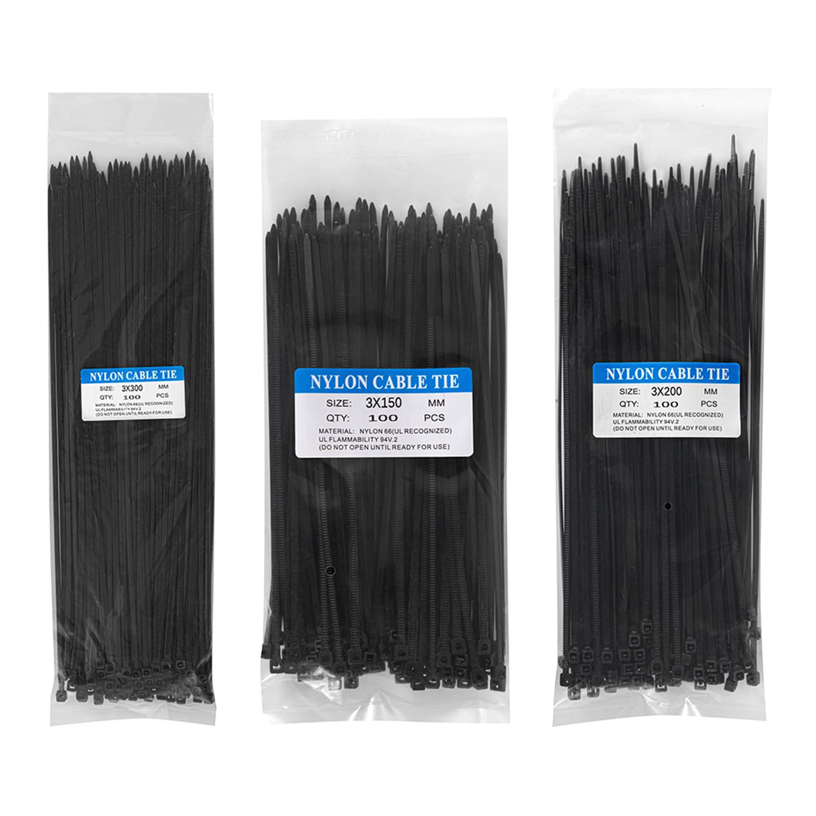 300 Pieces Cable Ties Set,Small Cable Ties, Mix Black Zip Ties Set,CableTies Mixed Sizes Heavy Duty Nylon Self-Locking Cable Ties for Wire Management and Organization(3x150mm,3x200mm,3x300mm)