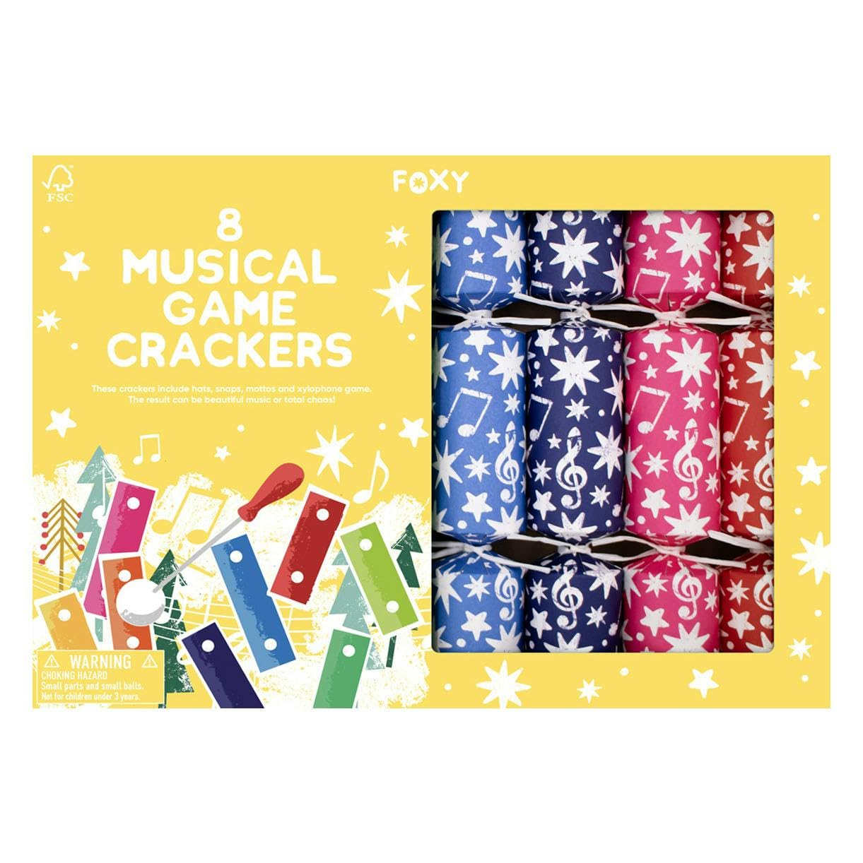 Celebration Crackers Foxy Xylophone Musical Christmas Crackers for Children - 8x 12 inch - Rainbow - FSC Certified, Recyclable Packaging, Eco-Friendly Crackers