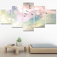 SIGNWIN 5 Panel Canvas Wall Art Modern Art Birds Bohemian Expressive Group Multicolor Photography for Home Decorations Ready to Hang - 60