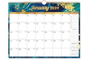 JOURNALTASTIC Calendar 2024 - Jan 2024 - Dec 2024, Monthly Wall Calendar 2024, 14.6" x 11.5", Twin-Wire Binding, Hanging Hook, Large Blocks with Julian Dates, Perfect Wall Calendar for Organizing