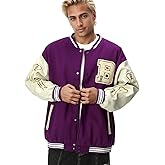 Covisoty Mens Varsity Jacket Baseball Bomber Jacket Vintage Unisex Streetwear Coats with Patchwork Hipster Utility Tops