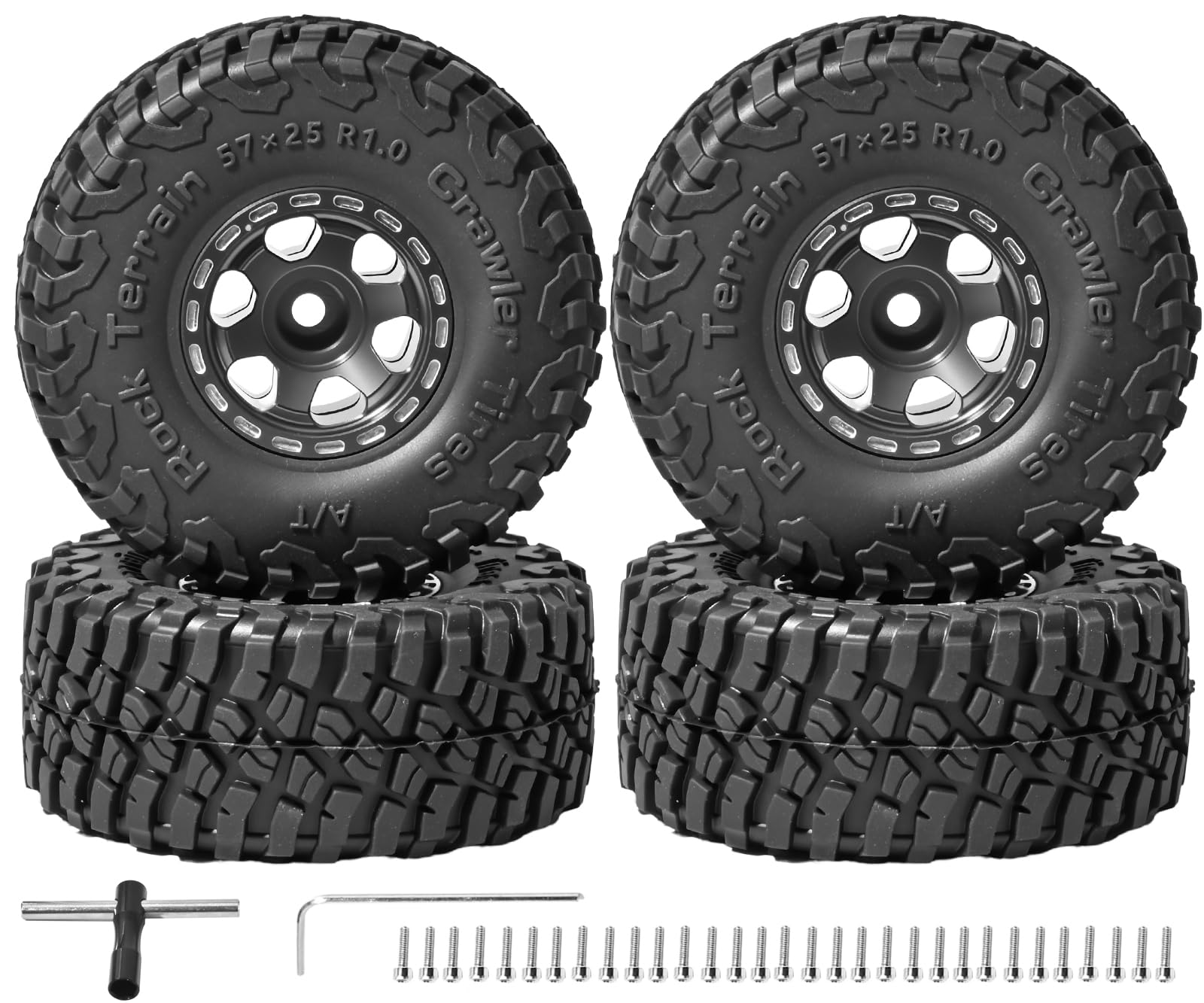 RcThjia 1.0 Beadlock Wheel Soft Tire Set RC Upgrade Part for Traxxas 1/18 TRX4M 1/24 RC Crawlers car Axial SCX24 FMS FCX24 Gladiator Bronco C10 JLU Deadbolt B17 Upgrade.(4Pcs/Set)