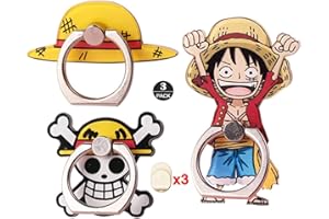 ZOSTLAND 3PCS Pirate King Skull Hat Phone Ring Universal 360°Adjustable Phone Case Finger Grip Stand Holder Desk Stent Mount Hook Compatible with iPhone 15 14 13 12 11 MAX Plus Pad (3Pack Luffy)