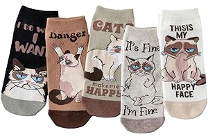 5 Pairs Cute Cat Socks for Women Girls, Funny Animal Themed Cotton Crew Socks, Novelty Dog & Cat Socks
