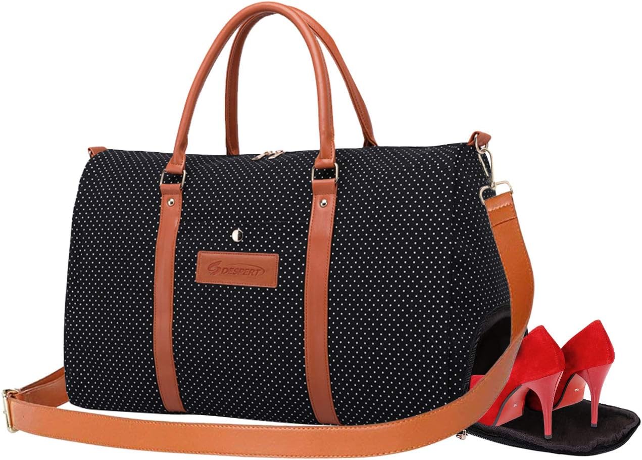 Ladies Women Weekend Bag,Canvas Travel Holdall Overnight Duffel Handbag, Carry-on Gym Tote Bag with Shoulder Strap and Back Trolley Sleeve (Black)