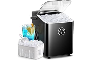 AGLUCKY Ice Makers Countertop, Portable Ice Maker Machine 26lbs/24Hrs,8 Bullet Ice Cubes of 2 Sizes Ready in 9 Mins,Self-Cleaning Ice Machine with Handle for Home/Kitchen/Office