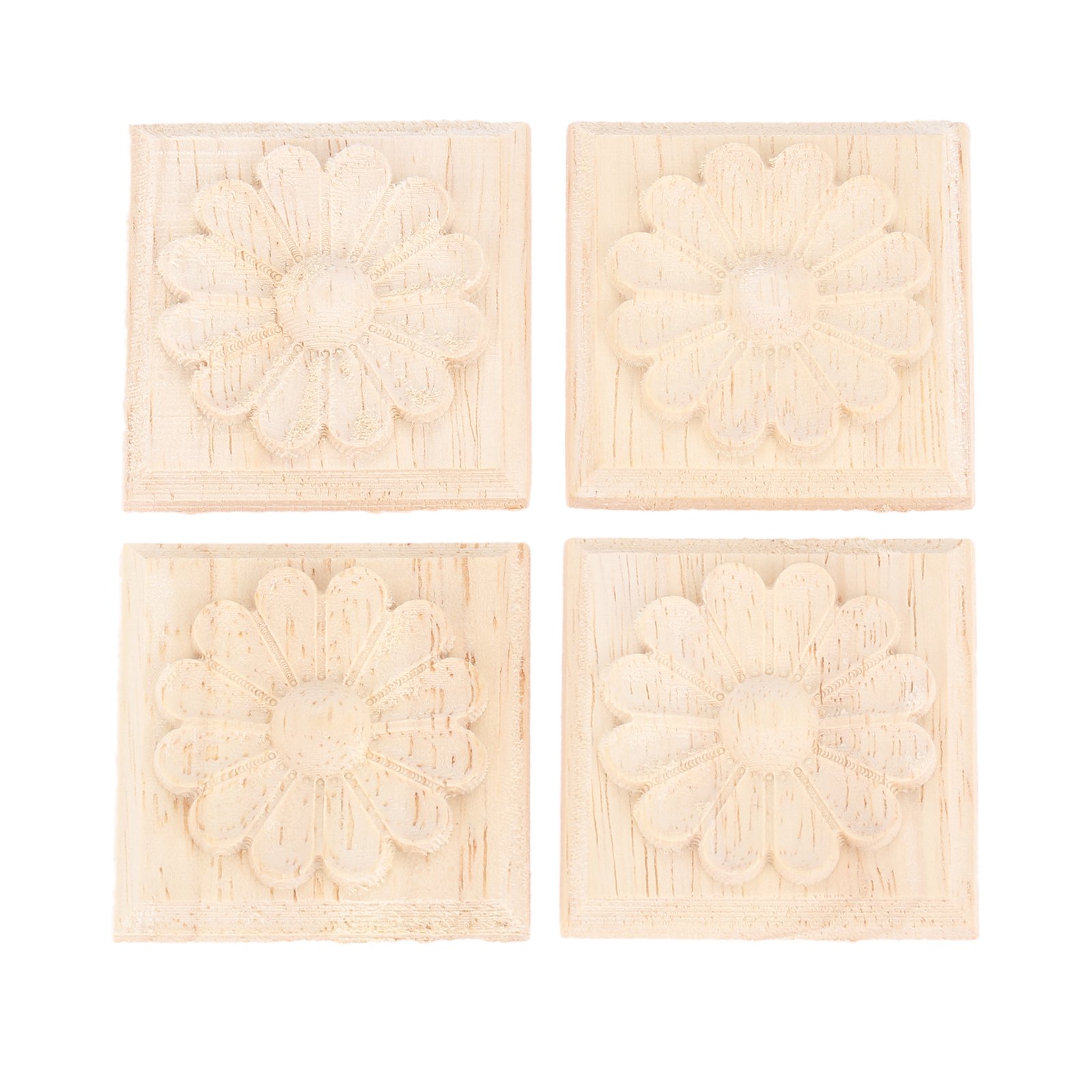 4pcs Wood Carved Applique Onlay for Decoration Furniture Decals Corner Door Coset Drawer Ceiling Handmade Craft Unpainted 4x4cm