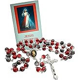 Westmon Works Divine Mercy Rosary Set Metal Center and Cross with Large Acrylic Beads and Holy Prayer Card