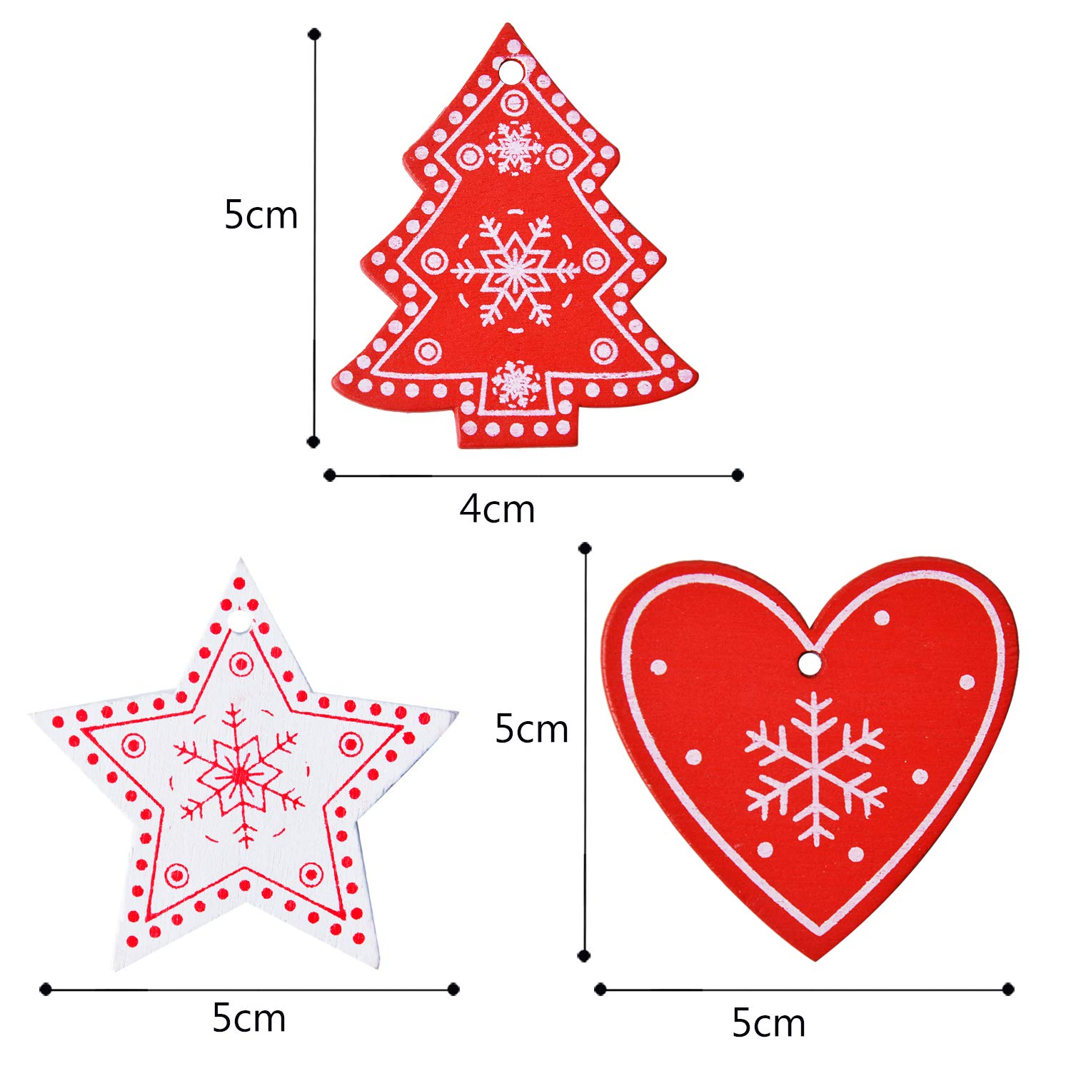 ZOYLINK 120-PCS Colgantes Navidad Adornos Árbol de Fiesta Decoración de Navidad Estrella Corazón de Amor Árbol de Navidad Dadorno Colgante