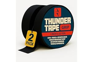 Thunder Tape 2 Pk Grip Tape - Cloth Grip Tape for Pull Up Bars, Sports, Tools, Handles, Bats, Rackets, Gym Equipment, Wire Wrap - No Residue, Sweat Resistant, 1 Inch x 66 Feet Each Roll - Black